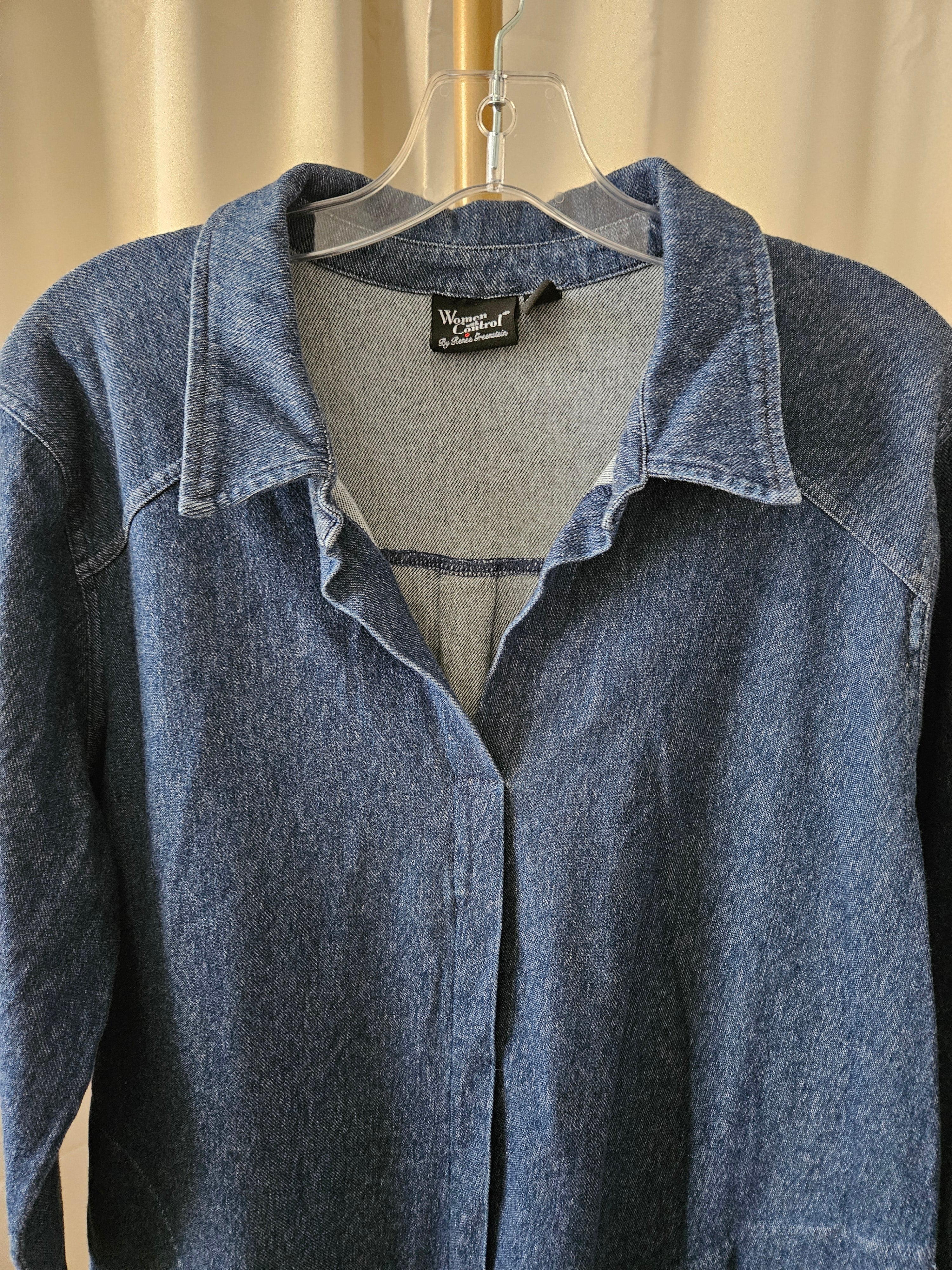 Women with Control Denim Long Sleeve Dress with Pockets – Large