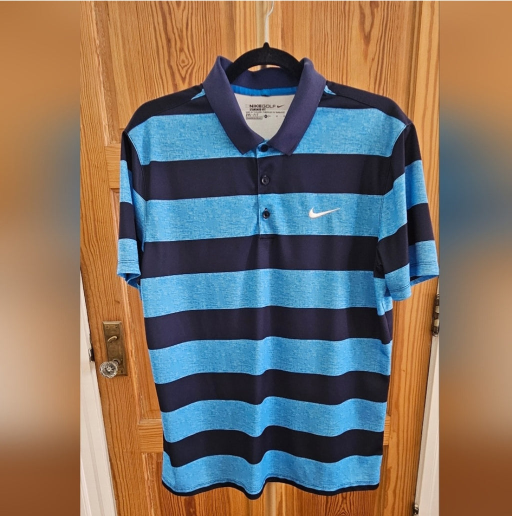 Nike Golk Navy & Blue Striped Polo Size Med