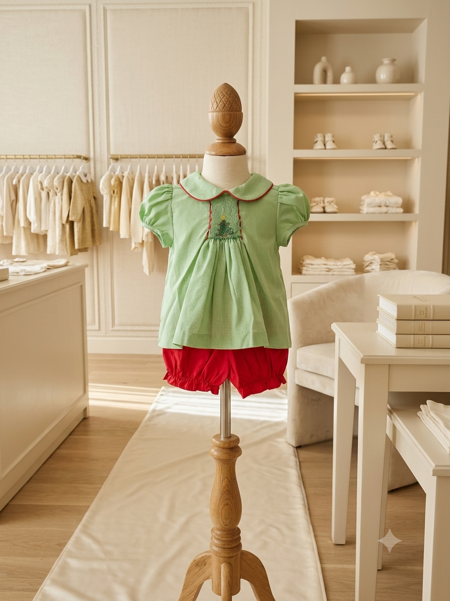 Baby Blessings Smocked Christmas Tree Outfit Red Bloomer Set Boutique