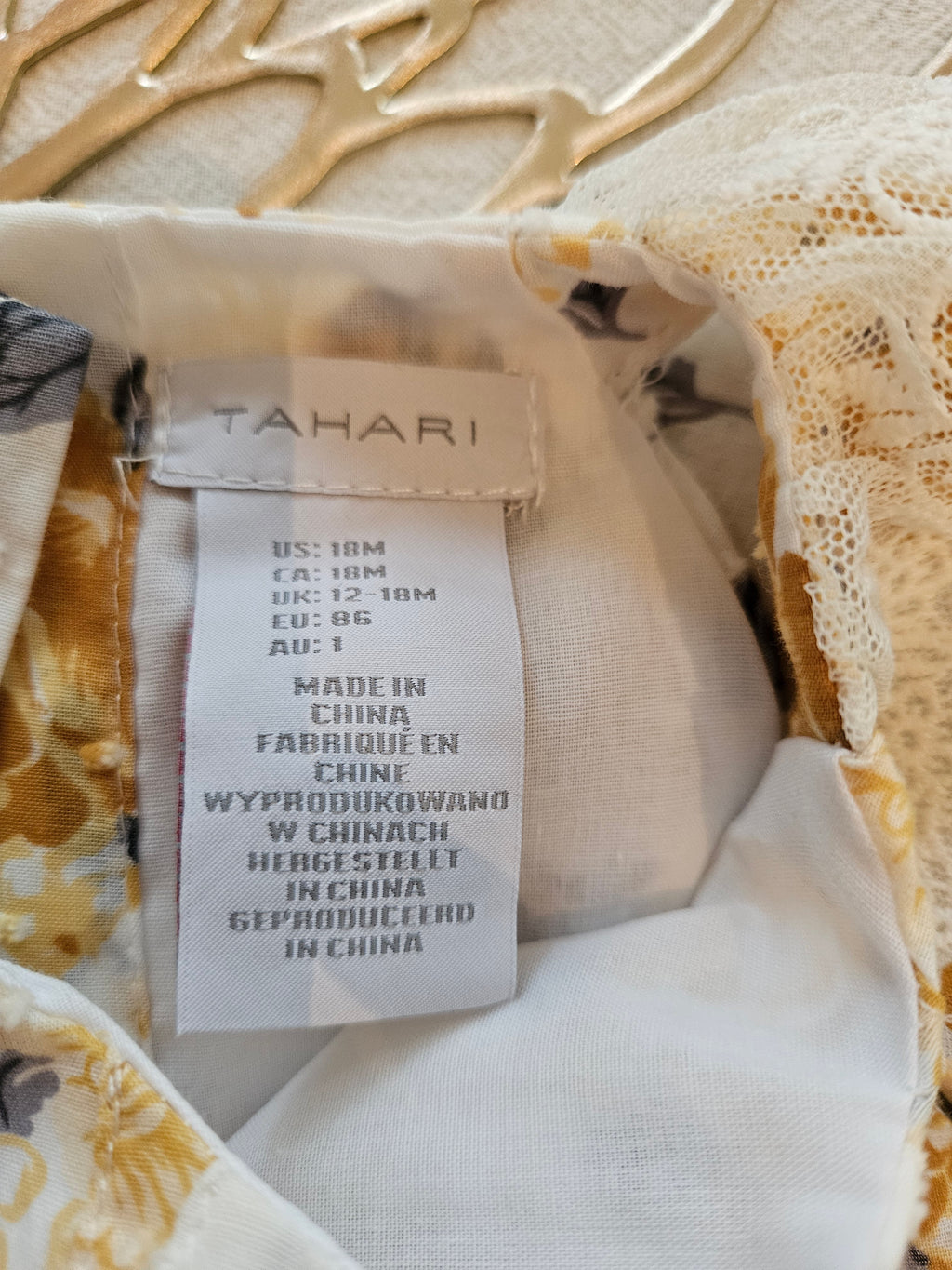 Tahari Baby Dress with Yellow Floral and Lace Sz 18M