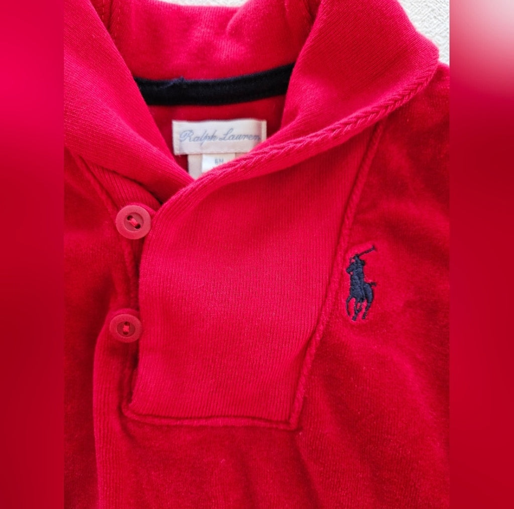 Ralph Lauren Blue Label Red Velour Kids Footie Sz 6M