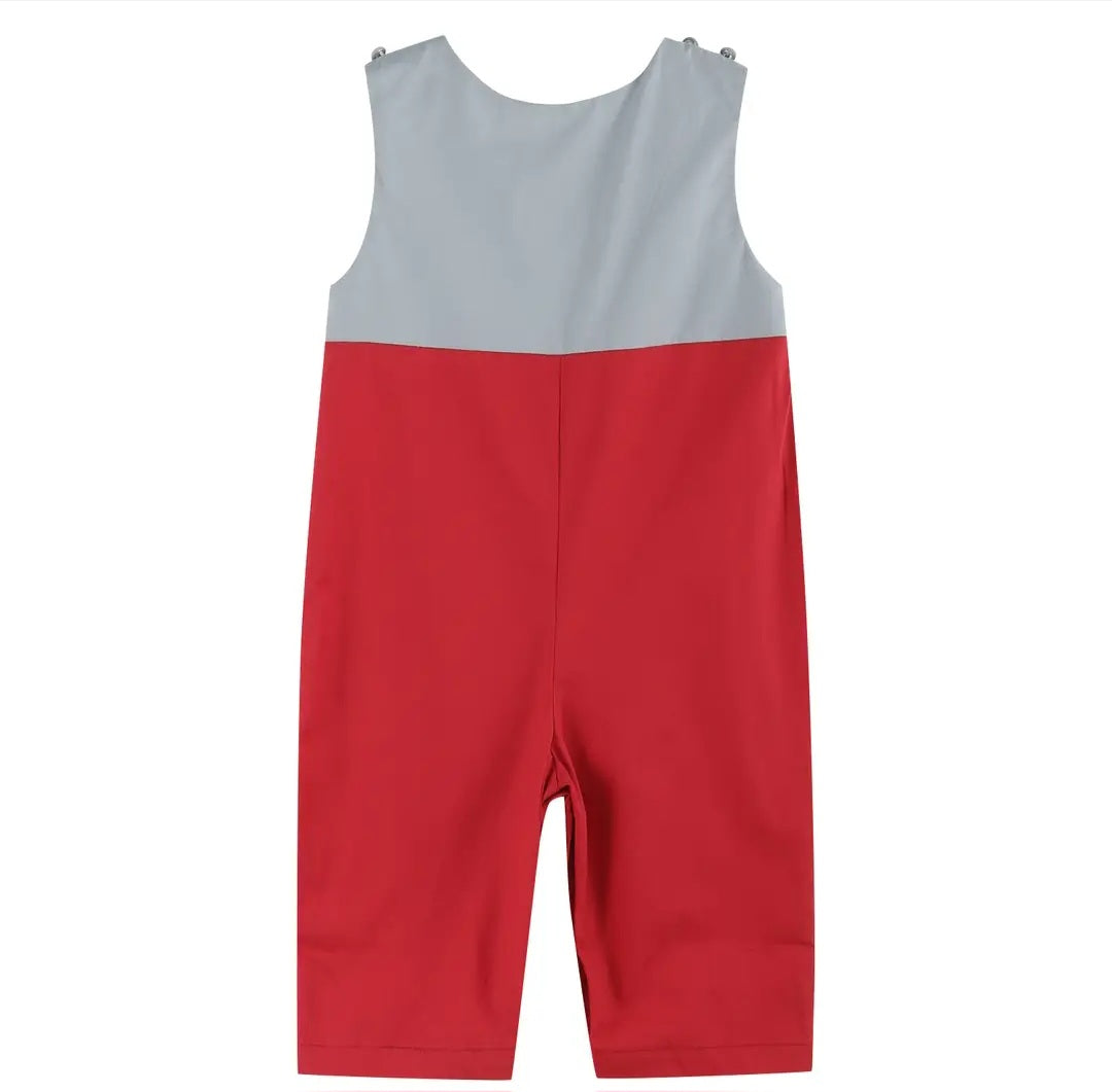 Lil' Cactus Red and Gray Football Smocked Overalls Sz 12-18M