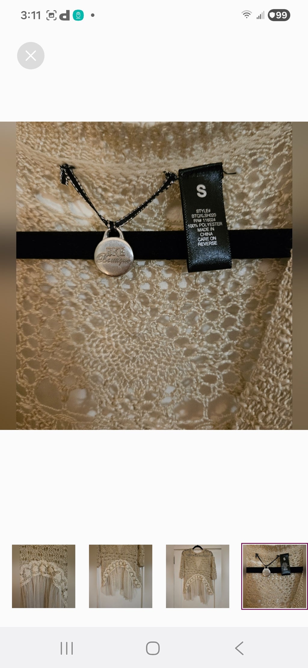 BKE Crochet Button Up Sweater with lace and Shear accent in back Size Small