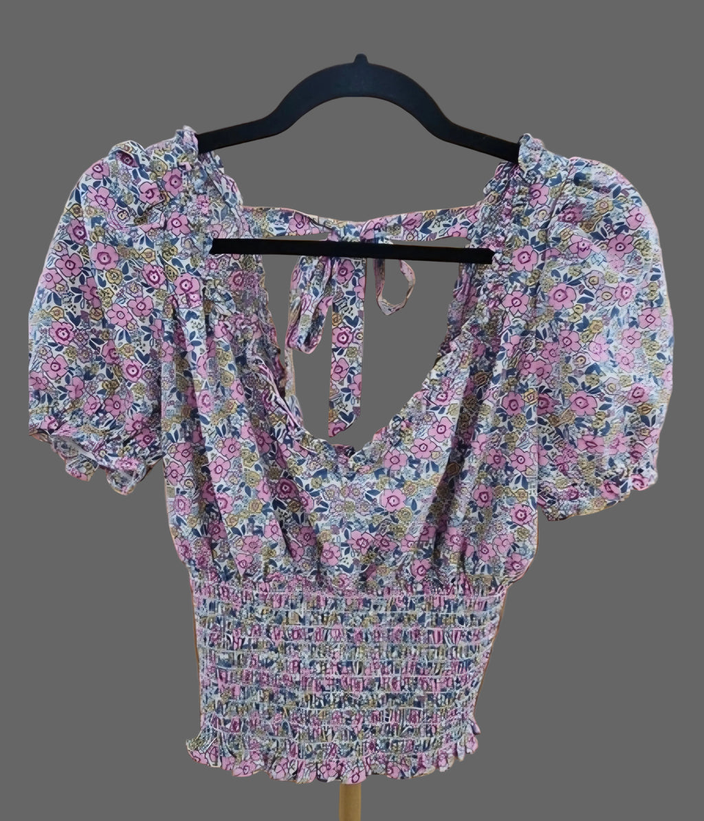 Milk & Honey Fitted Bodice, Cap Sleeve Tie Back Blouse Size Med