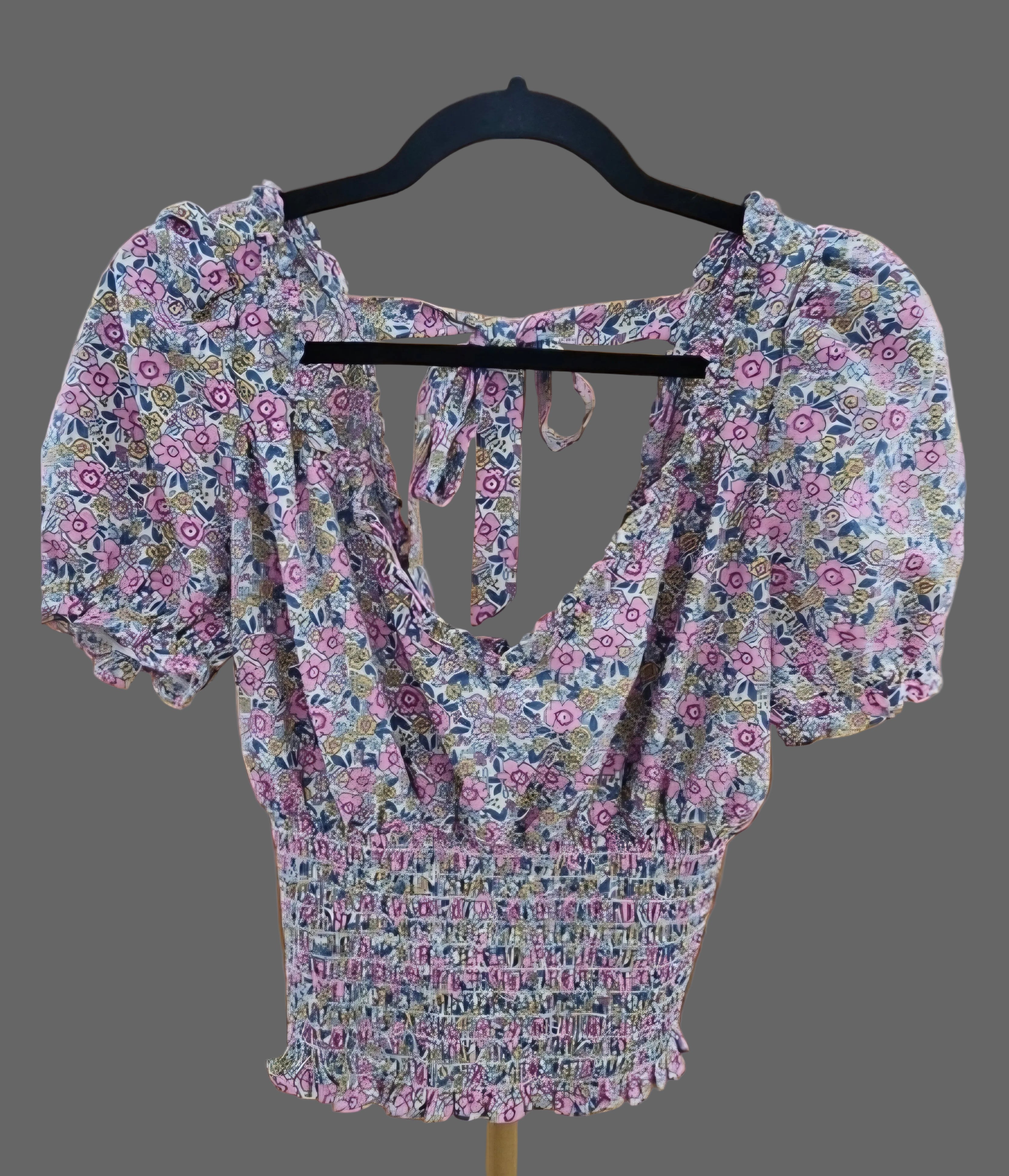 Milk & Honey Fitted Bodice, Cap Sleeve Tie Back Blouse Size Med