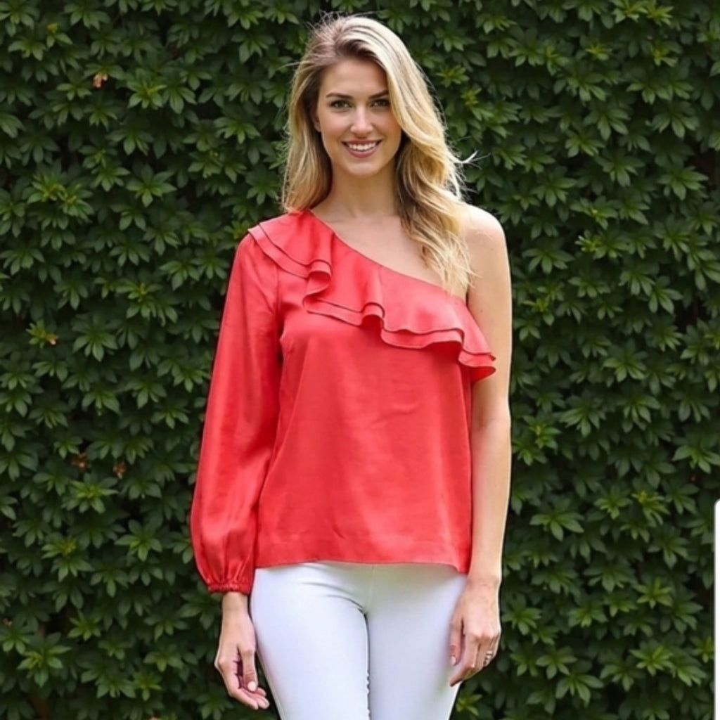 J.Crew One Shoulder Ruffle Blouse Size 12