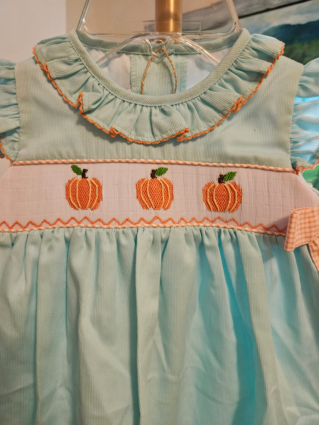 NWT Charming Smocked Pumpkin Dress - Blue and Orange Sz 18M