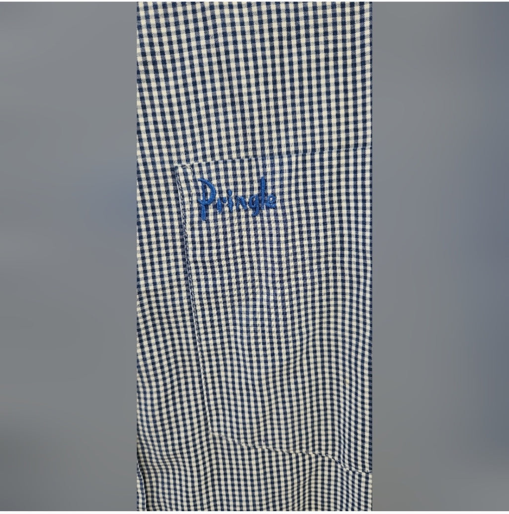 Pringle of Scotland Blue & White Gingham Longsleeve Button Down Size XL