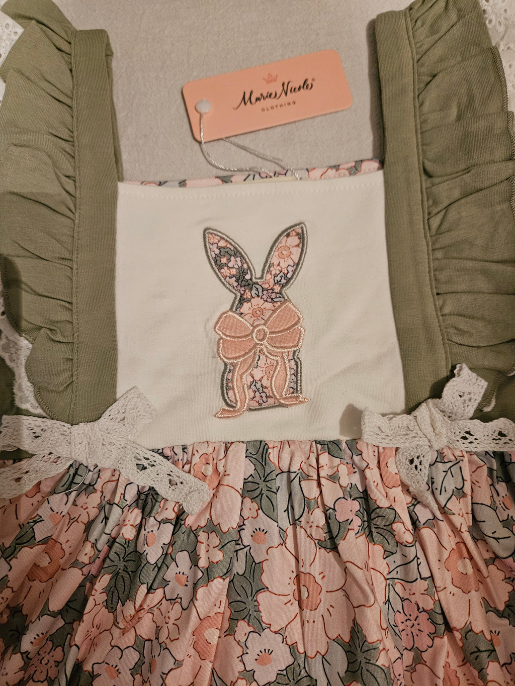 Marie Nicole Embroidered Floral Bunny Ruffle Dress Sz 4T