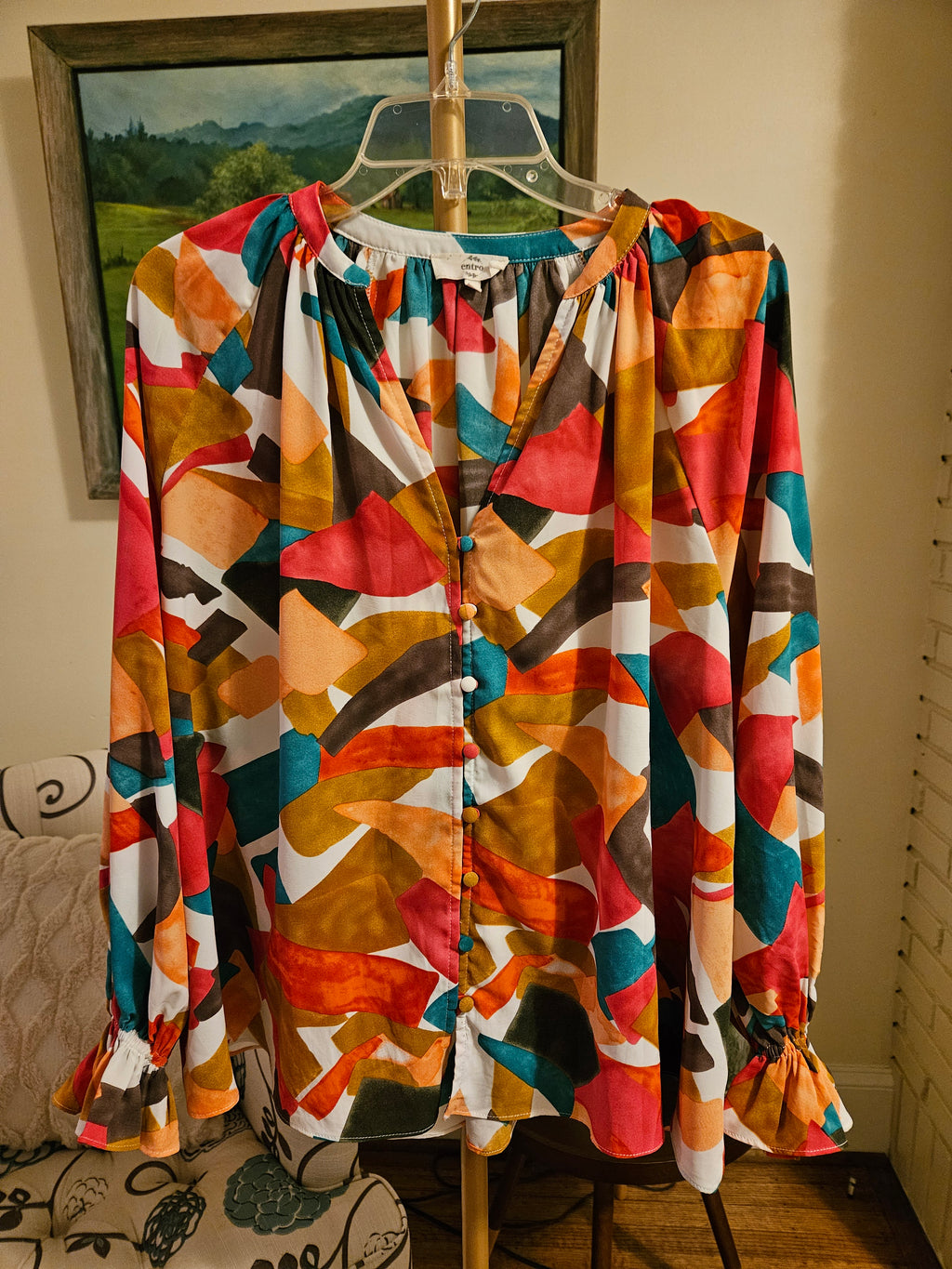 Entro Multicolor Abstract Blouse Sz Sm