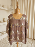 Umgee Sequin Sheer Overlay Top Gold Sparkle Flutter Sleeve