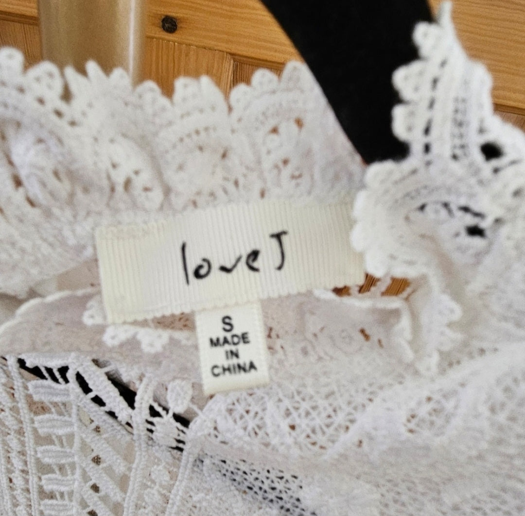 LoveJ Lace See Through Flutter Sleeve Top with Zipper Back Size Small