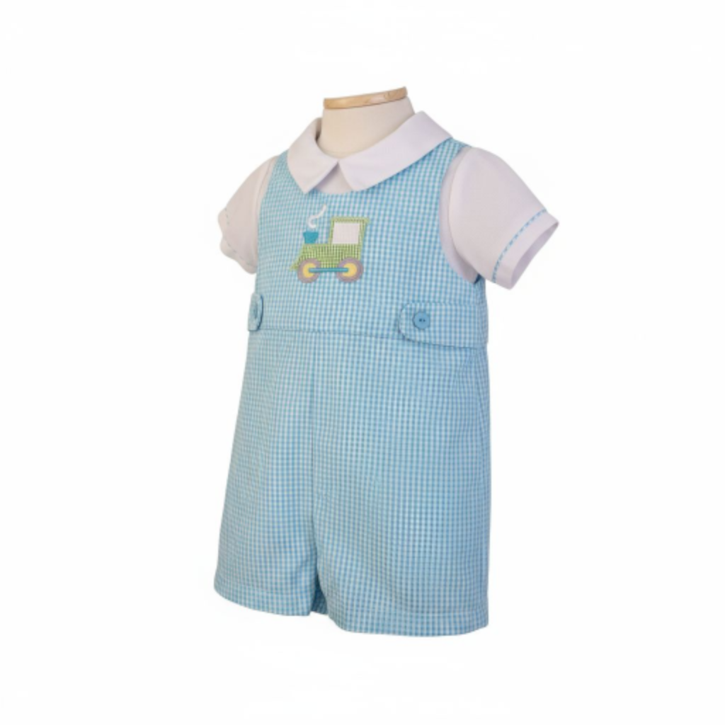 Petit Ami Blue Gingham Tractor Romper Sz 3M