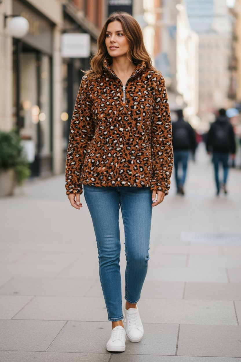 Gingerly Rust & Black Leopard Plush Pullover Black Size Sm/Med