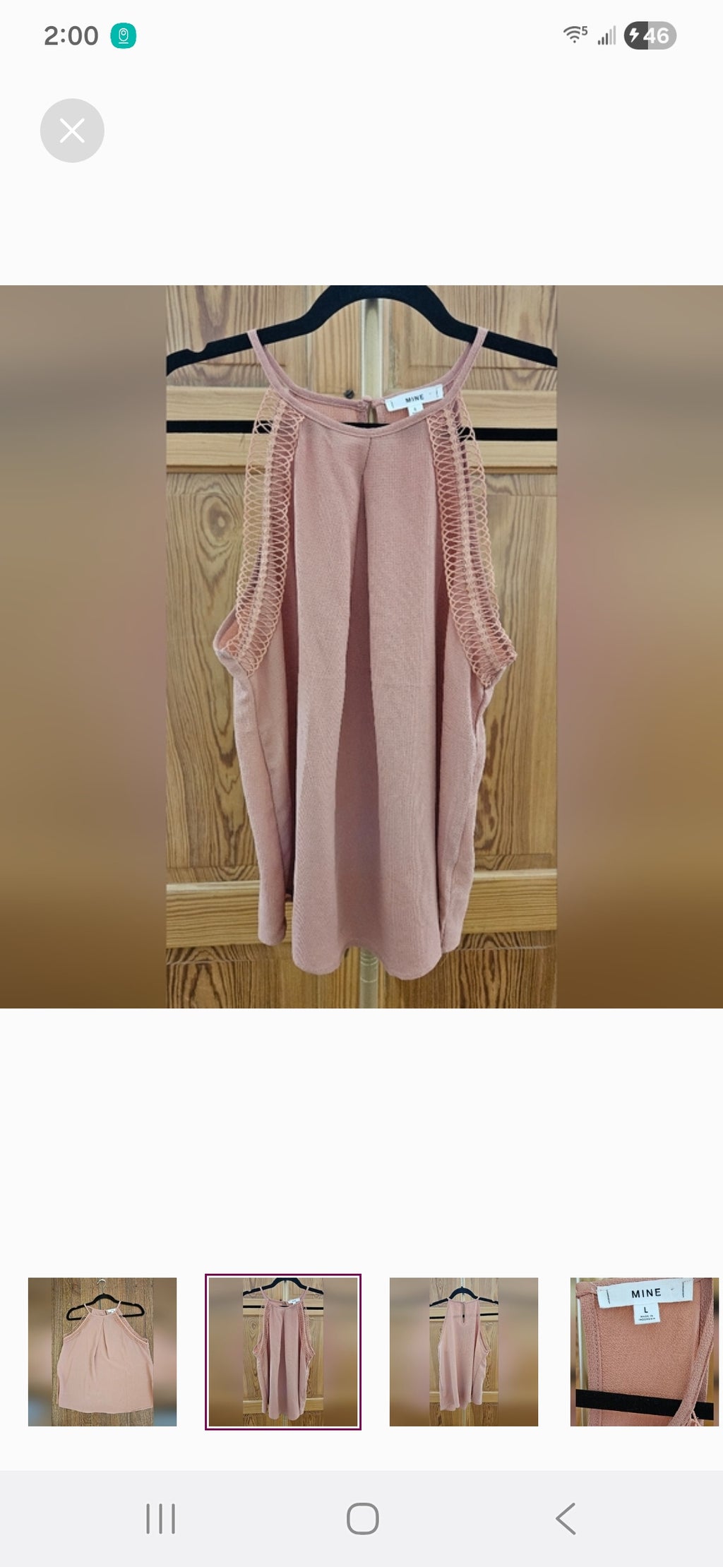 Mine Tank Blouse with Loop Design Size Large