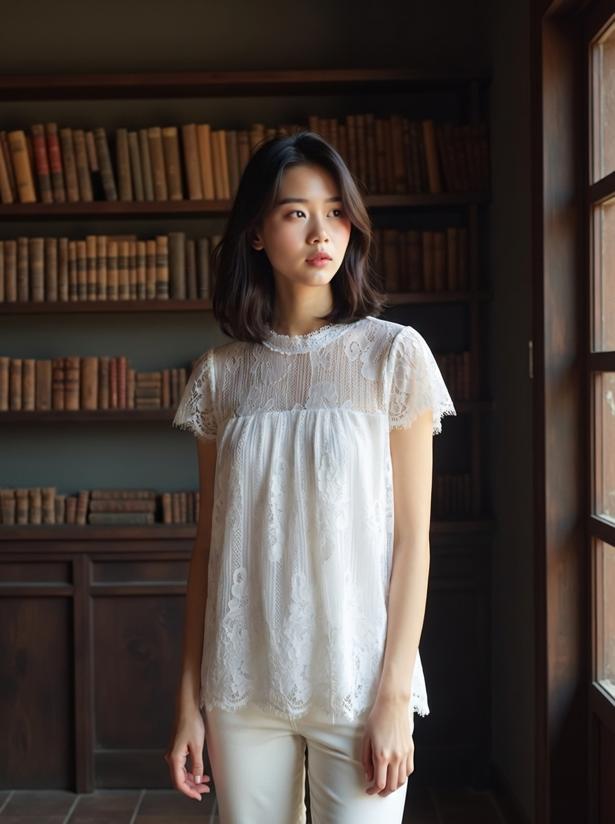 Ultra Pink Delicate White Lace Blouse Sz Med