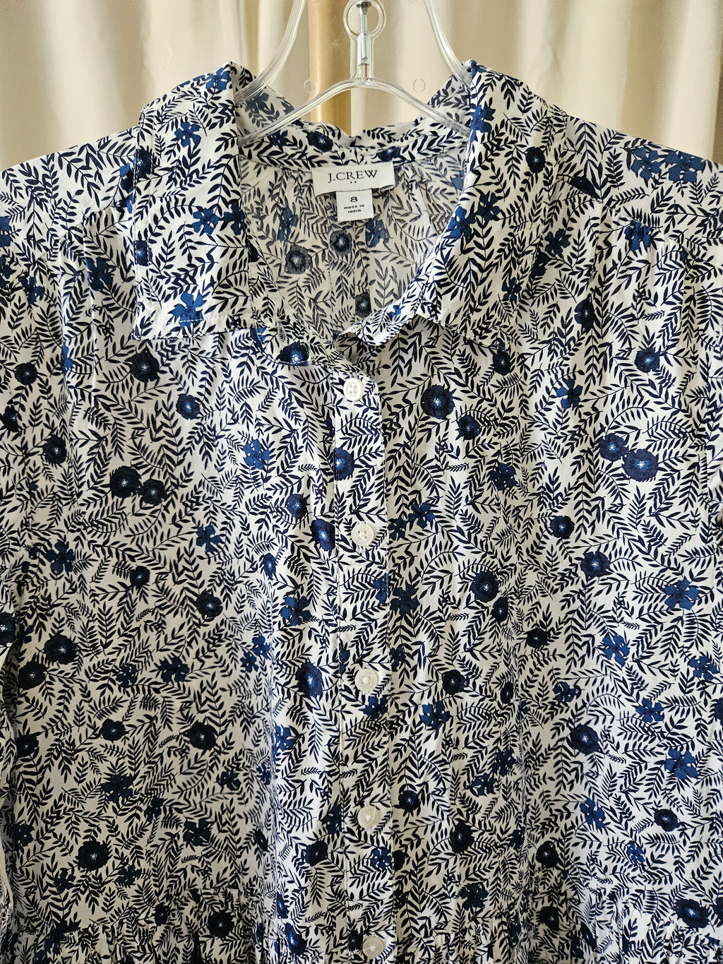 J.Crew Blue & Black Floral Button Front Shirt Dress Size 8