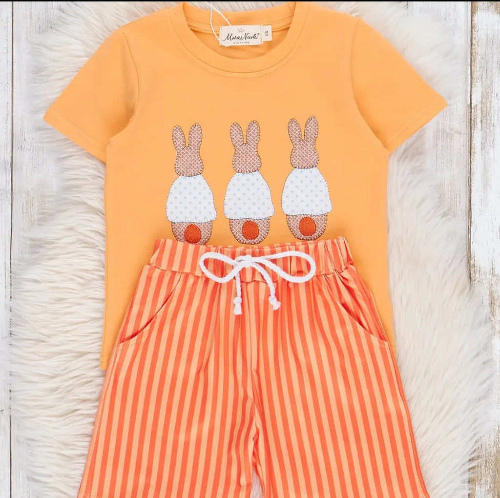 Marie Nicole Orange Embroidered Bunny Shorts Set Sz 6-12M
