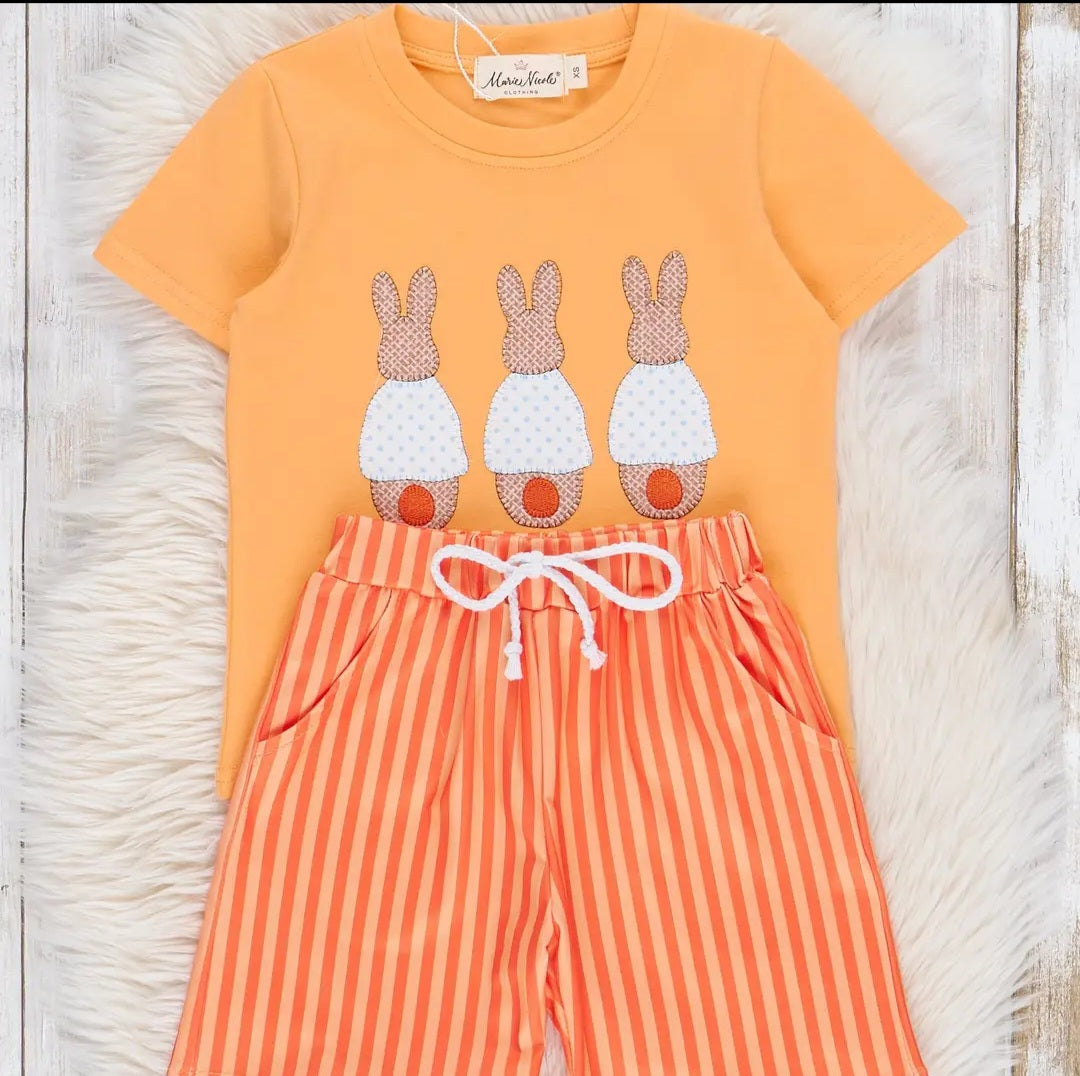 Marie Nicole Orange Embroidered Bunny Shorts Set Sz 6-12M
