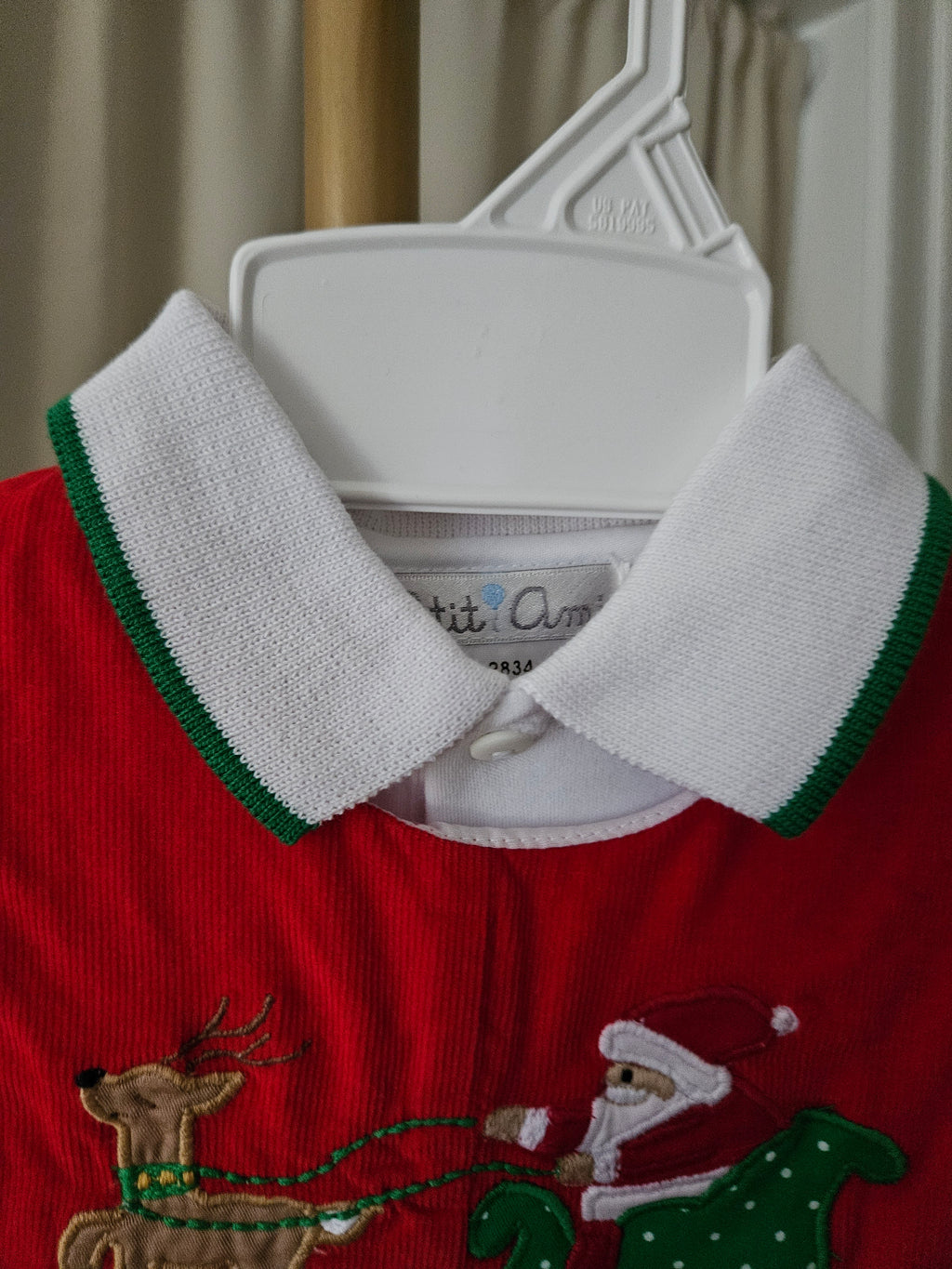 Petit Ami Red Corduroy Santa Sleigh Jon Jon & Shirt Set