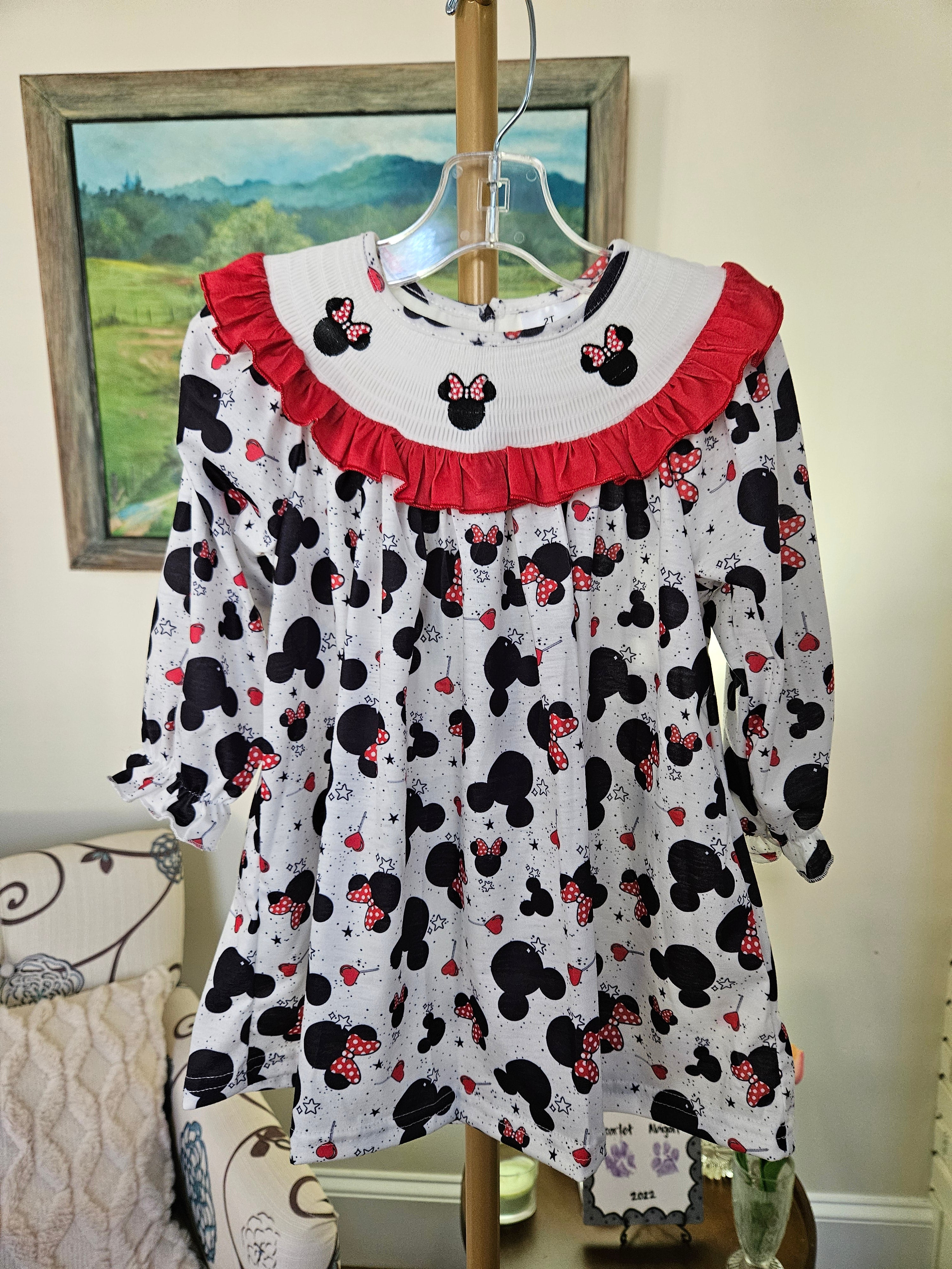 Auraquise Minnie Mouse Bishop Dress with Red Ruffle