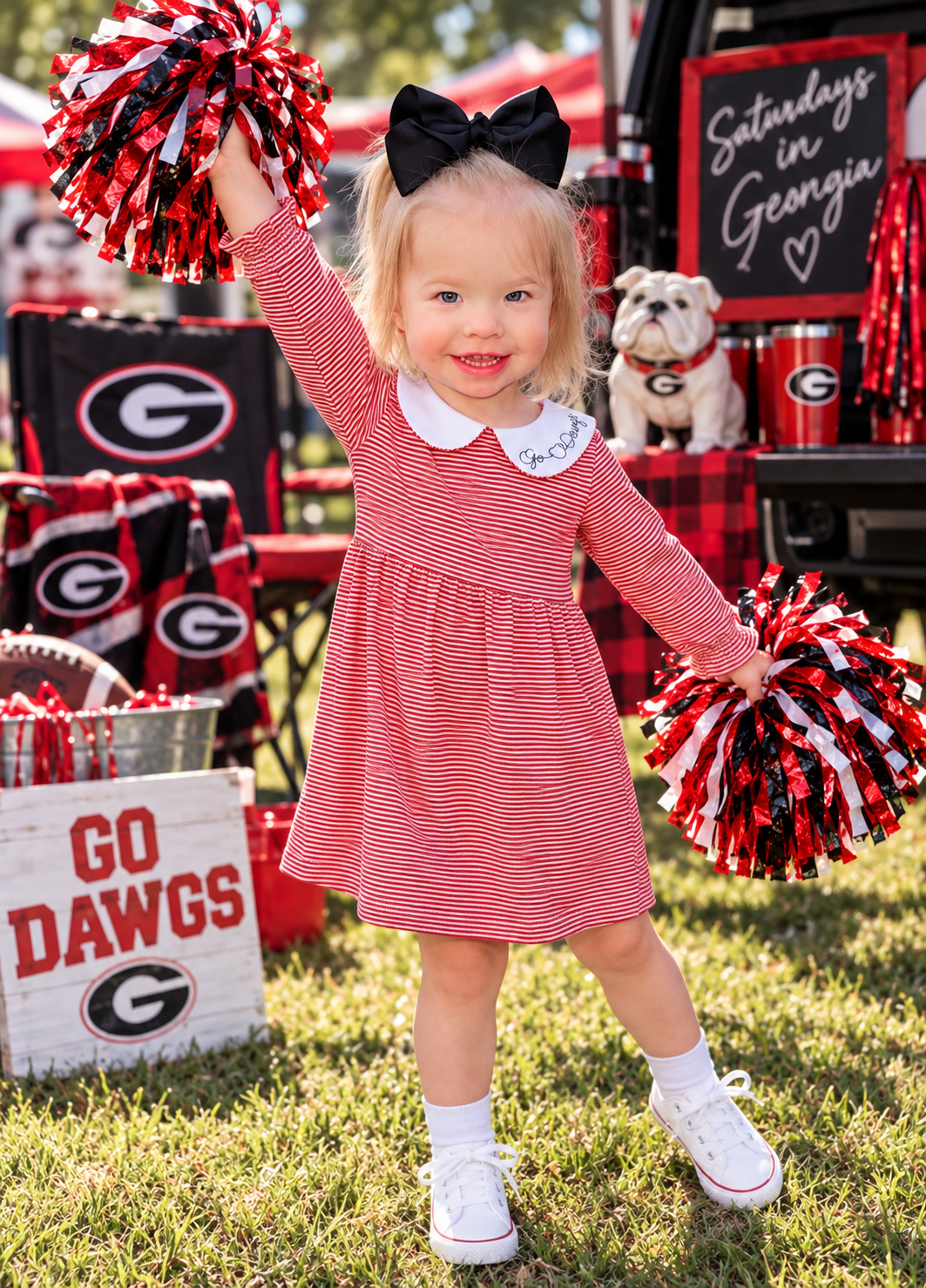 Bayou Blanks Red & White Striped Go Dawgs Dress | 12M, 2T, 4