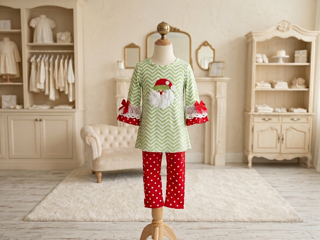 BaaBee Santa Appliqué Top & Polka Dot Leggings Set |
