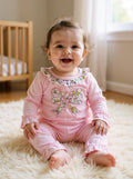 Sassy Kids Pink Floral Bow Applique Romper Sz 6-12M