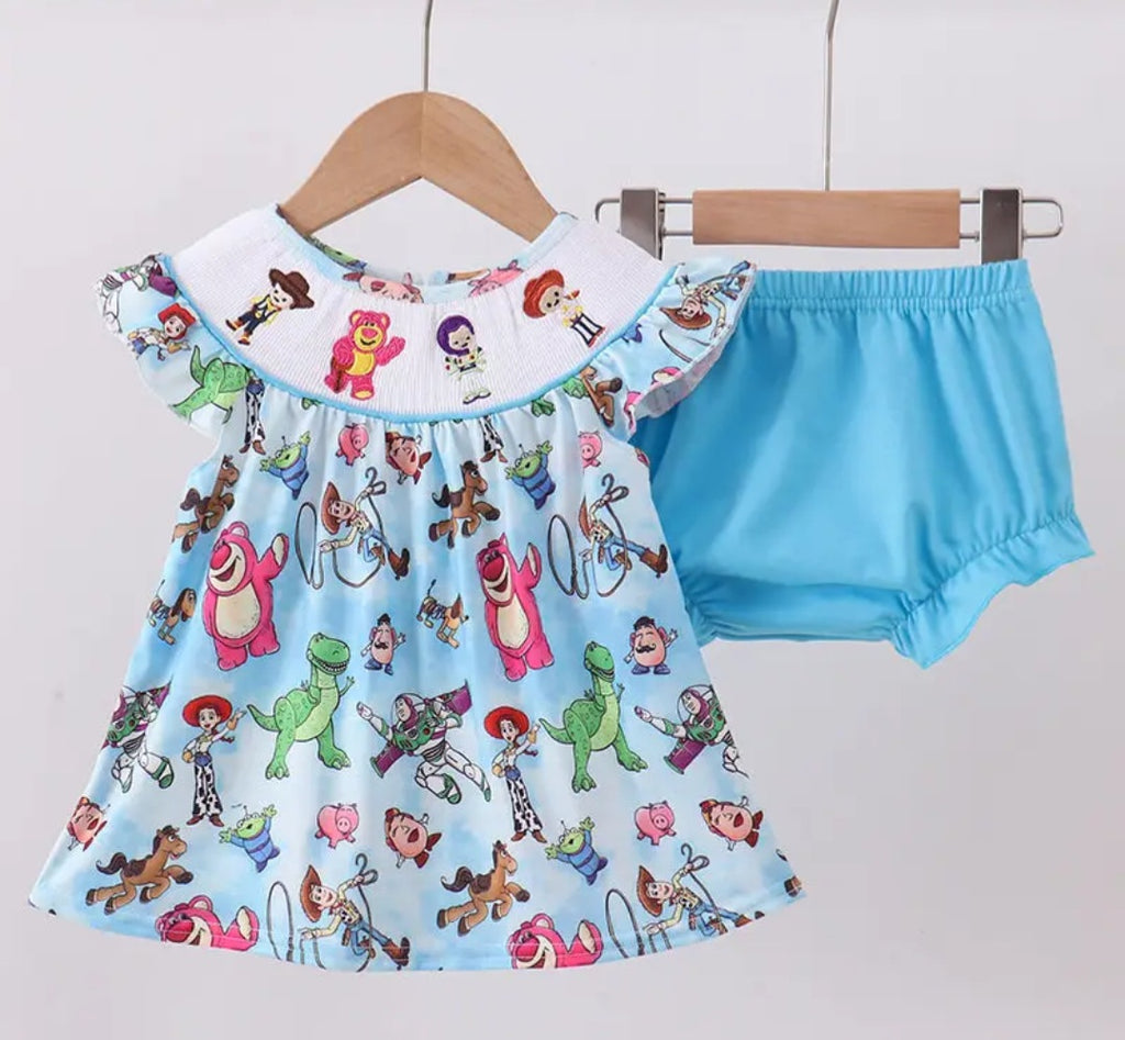 Abby & Evie Toy Story Themed Baby Dress and Bloomers Set Sz 18M