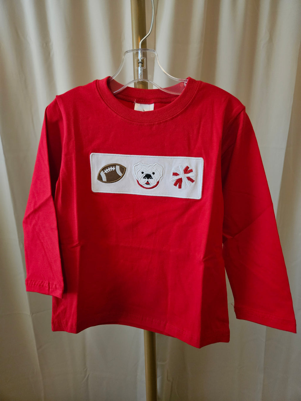 Georgia Red UGA Football Appliqué Long Sleeve Shirt | Wear Love Wash | 3Y