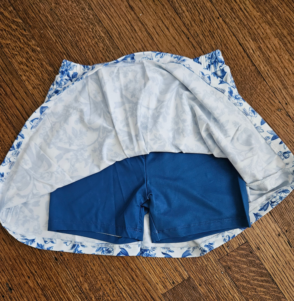 Millie Loves Lily Blue Flutter Top & Blue/White Bow Floral Skort Set | Sizes 6 & 8