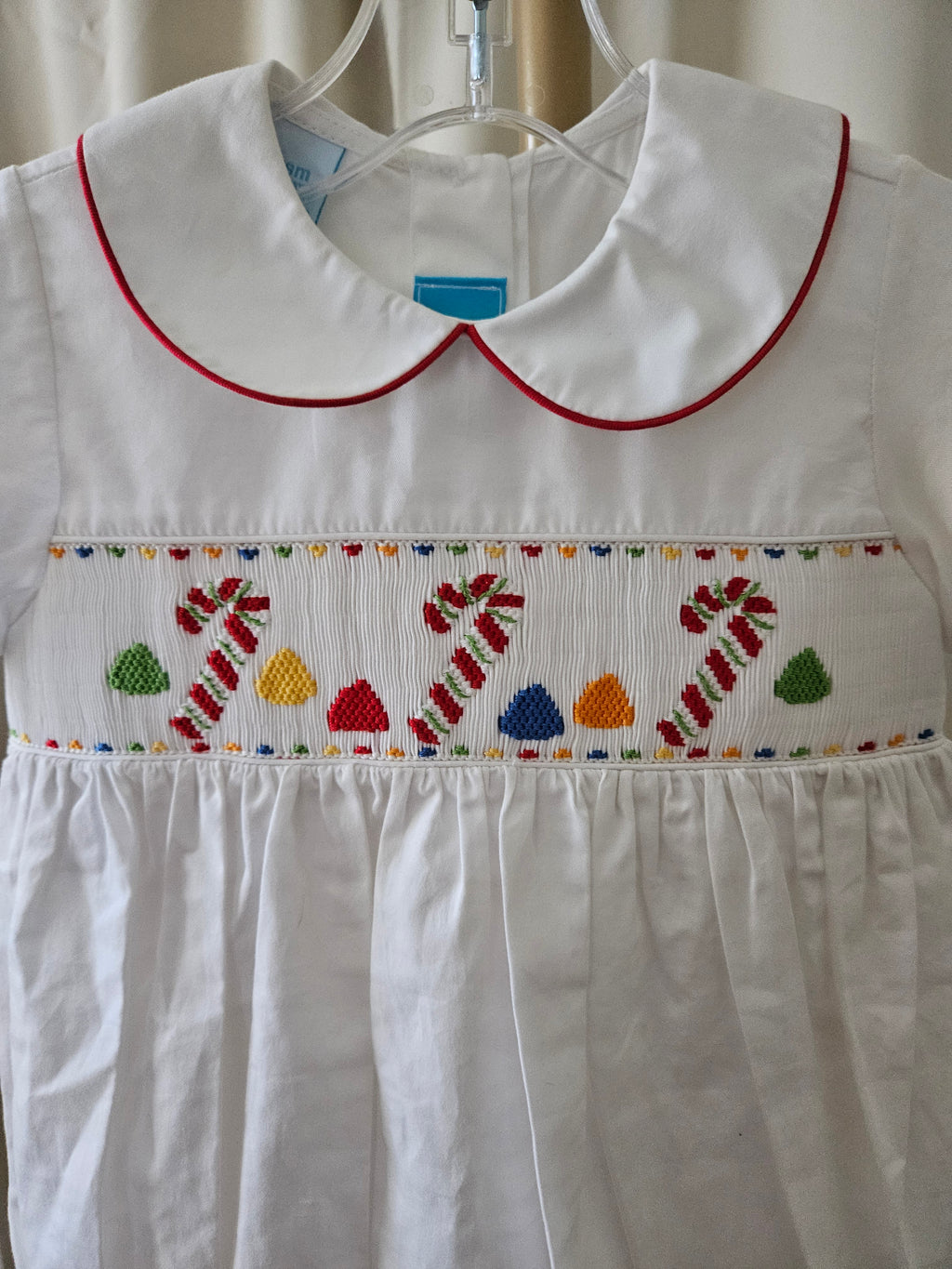 Claire & Charlie Smocked Candy Cane Bubble Red Trim 18M