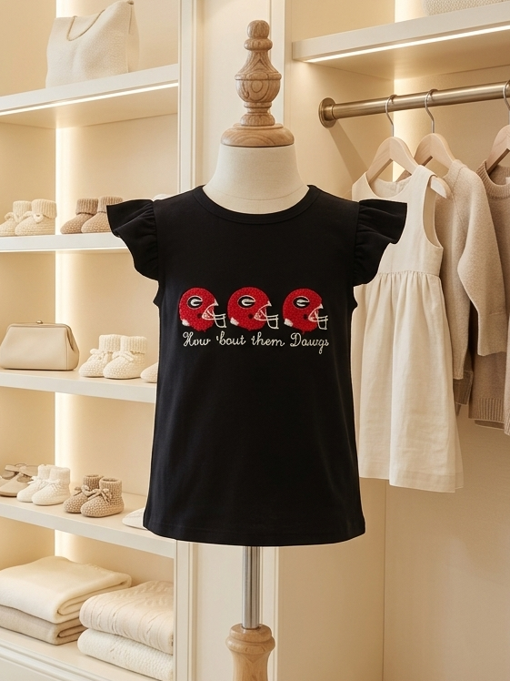 Simply Peachy How 'Bout Them Dawgs Flutter Sleeve Tee Fuzzy Helmet Appliqué 3T