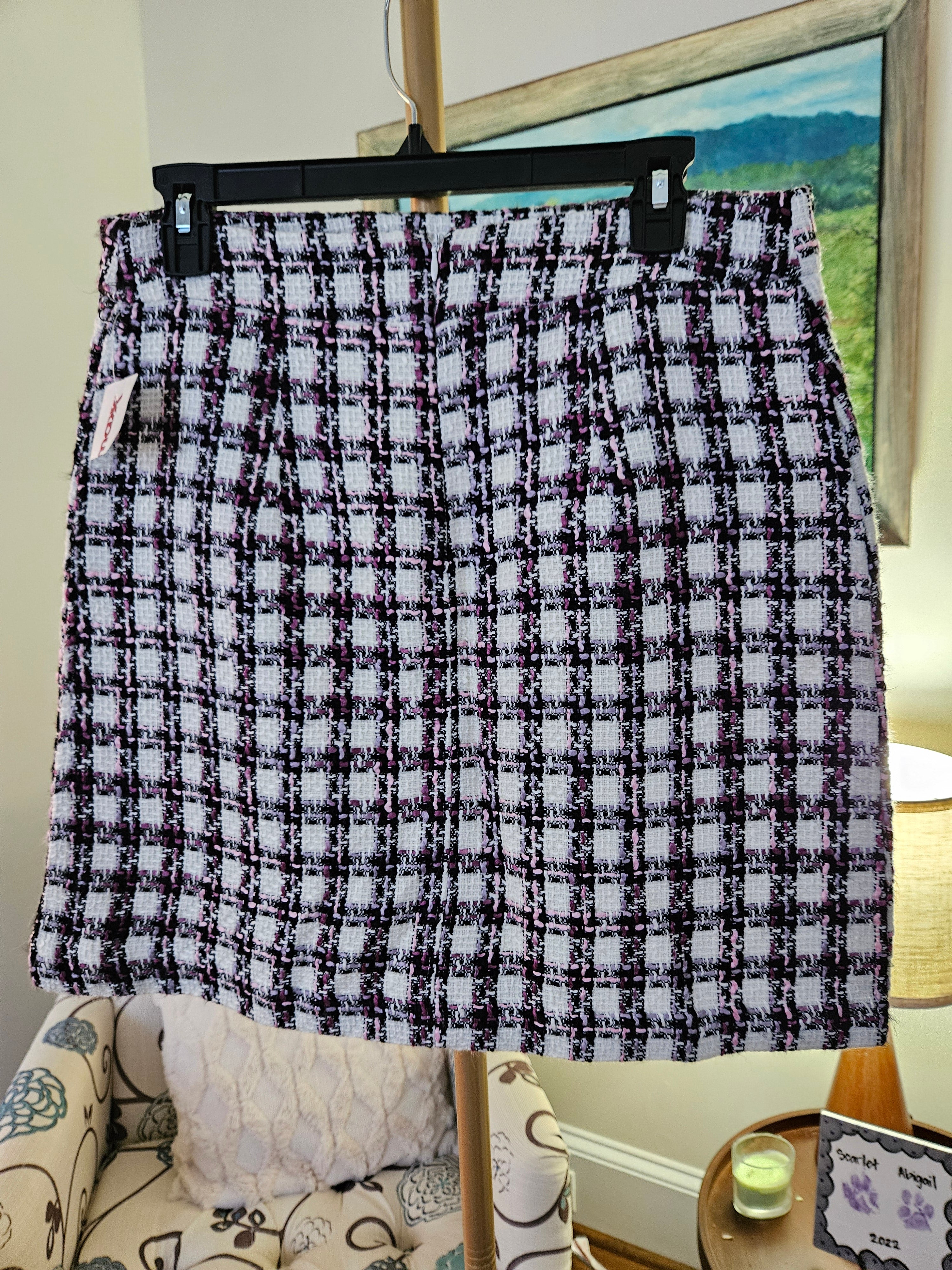Maison D' Amelie Black, Pink, And White Checkered Tweed  Skirt Sz 6