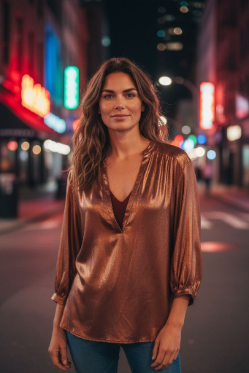 Anthropologie  Copper Metallic Shimmer Top Size Medium