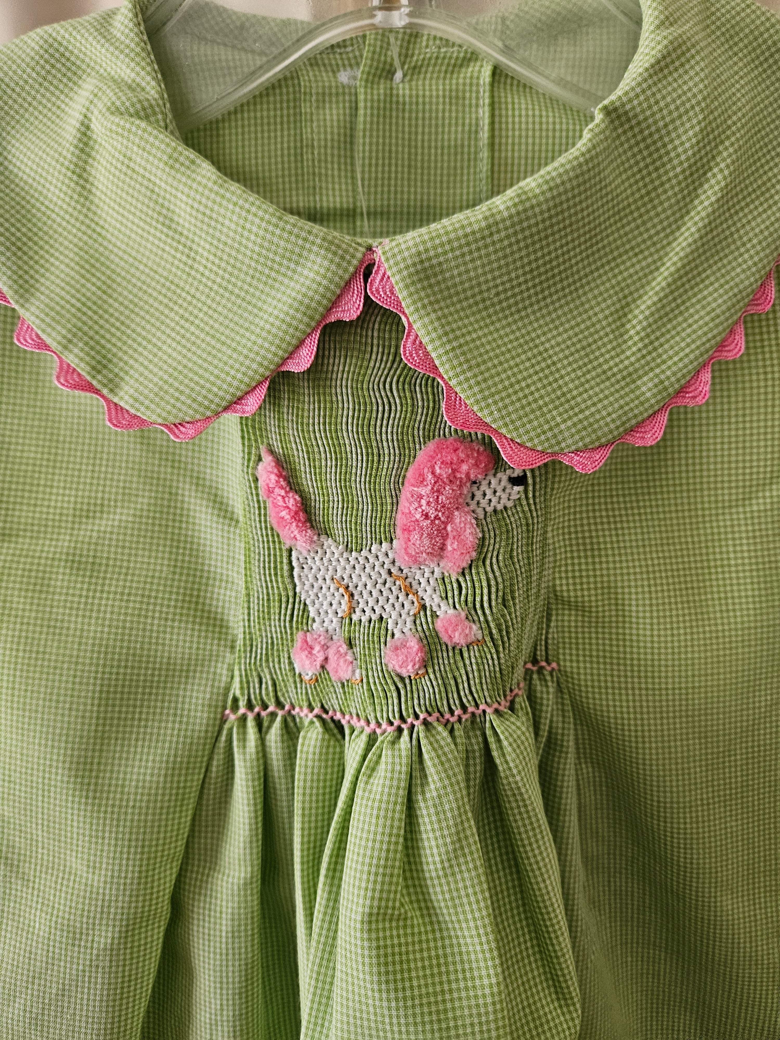 Mom & Me Green & White Micro Check Smocked Pink Poodle Swing Set Size 12M / 3T