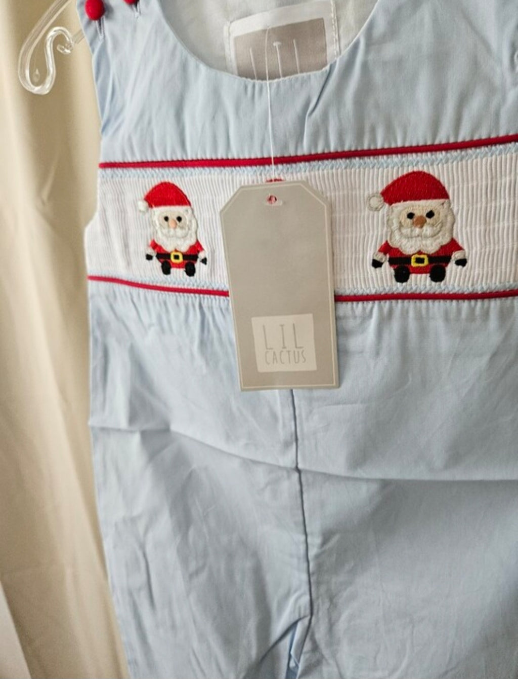 Lil Cactus Light Blue Santa Smocked Overalls