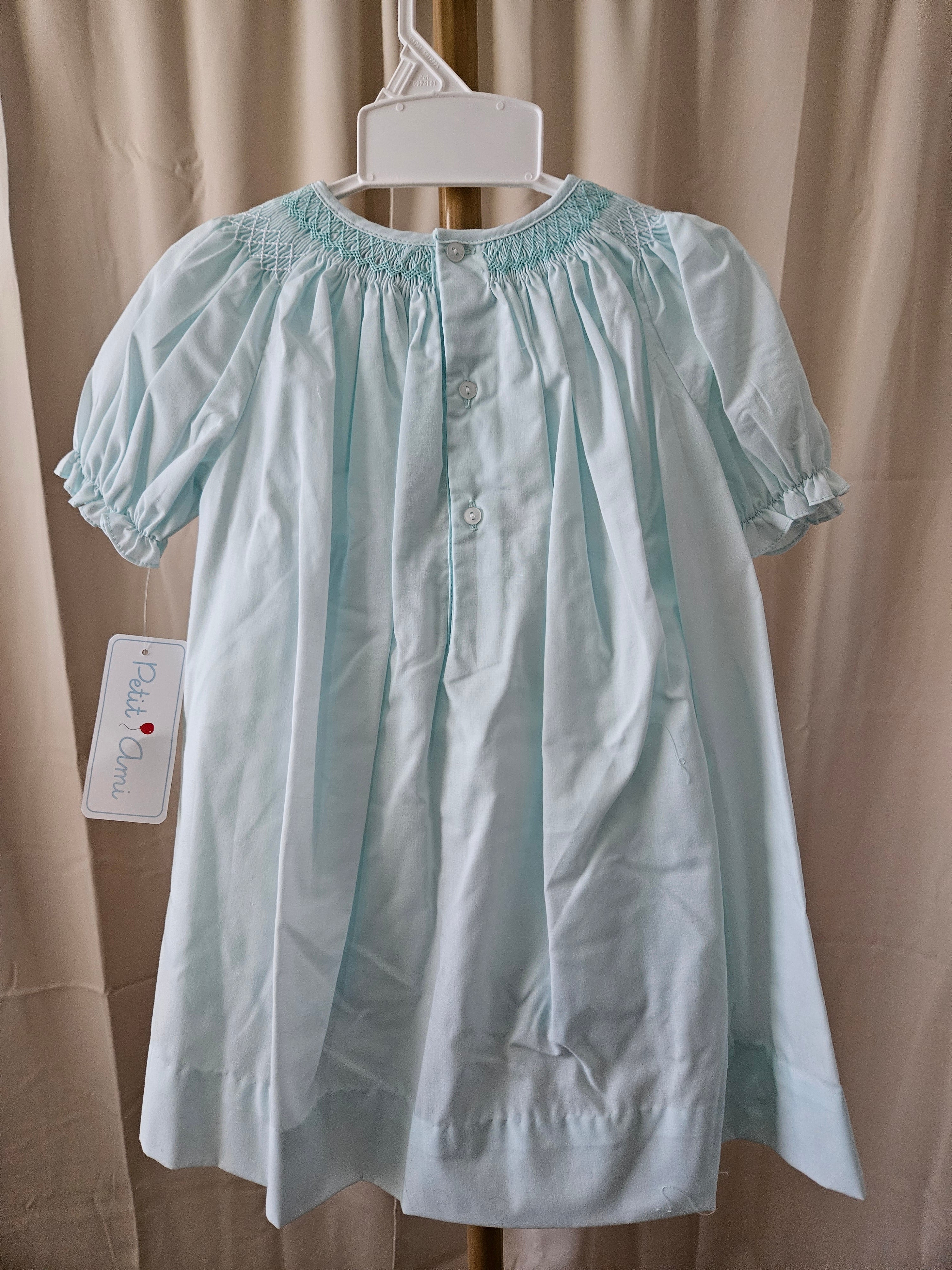 Petit Ami Mint Bishop Smocked Heirloom Dress