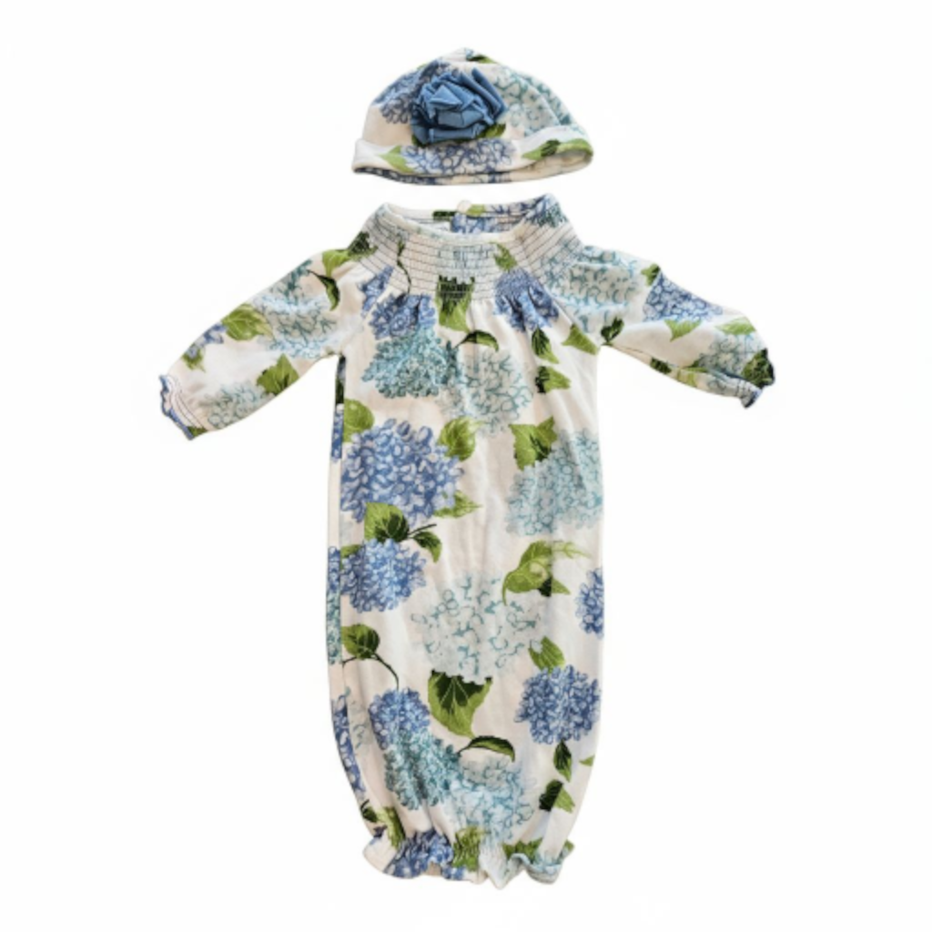 Mud Pie Blue Floral Baby Gown Set Sz 0-3M