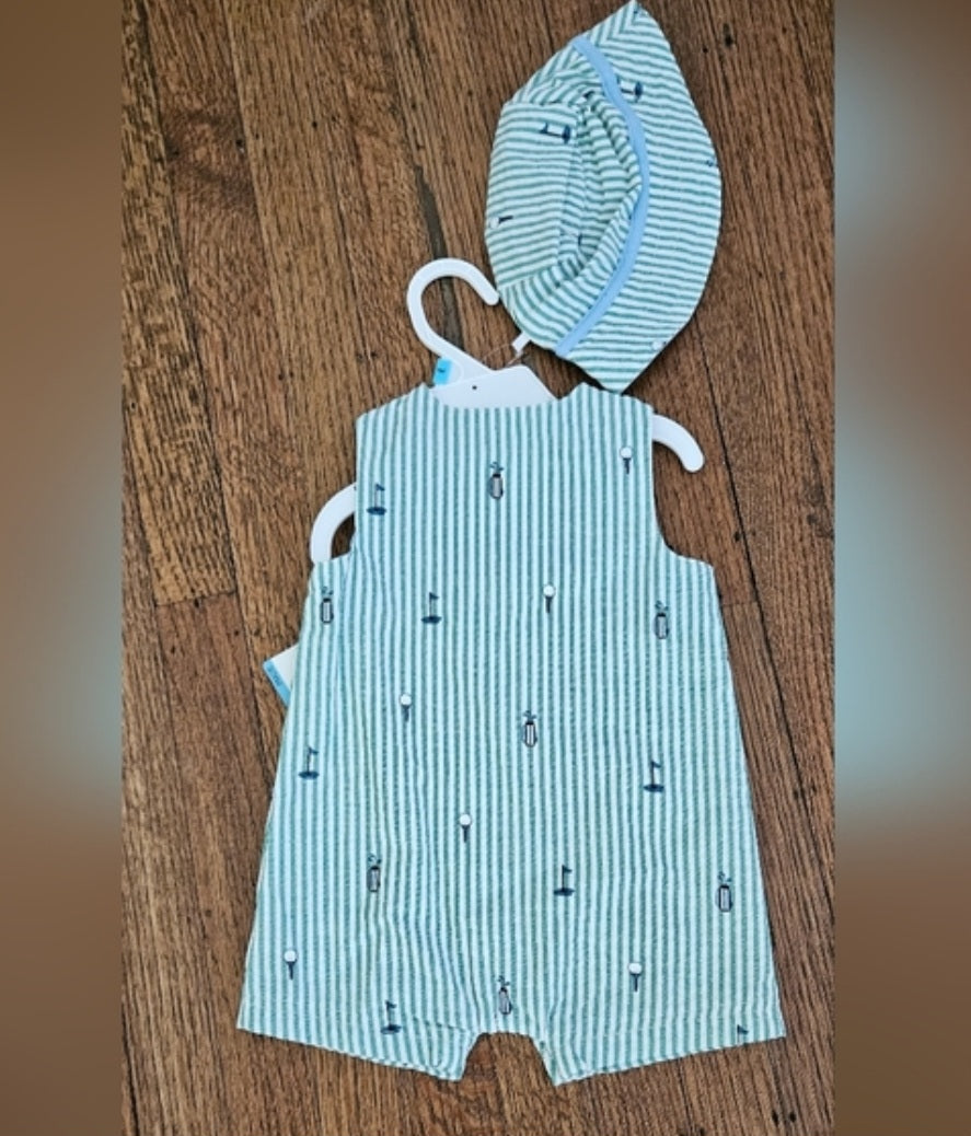 NWT Boys Little Me Golf Romper with matching Hat Size 6 months