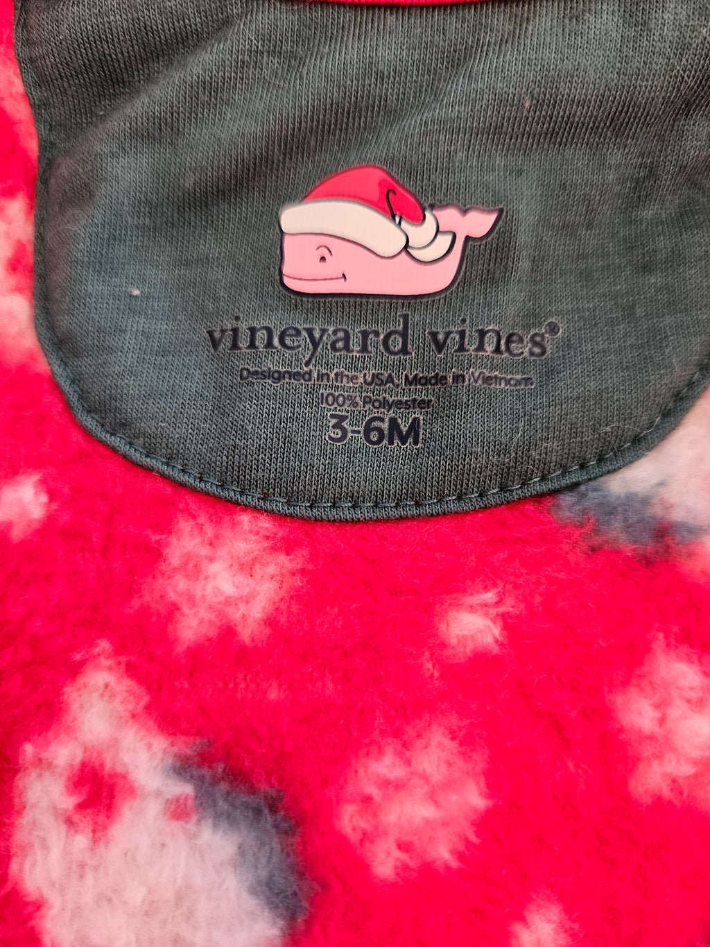 Vineyard Vines Baby Santa Whale Footed Fleece Sleeper Sz 3-6M