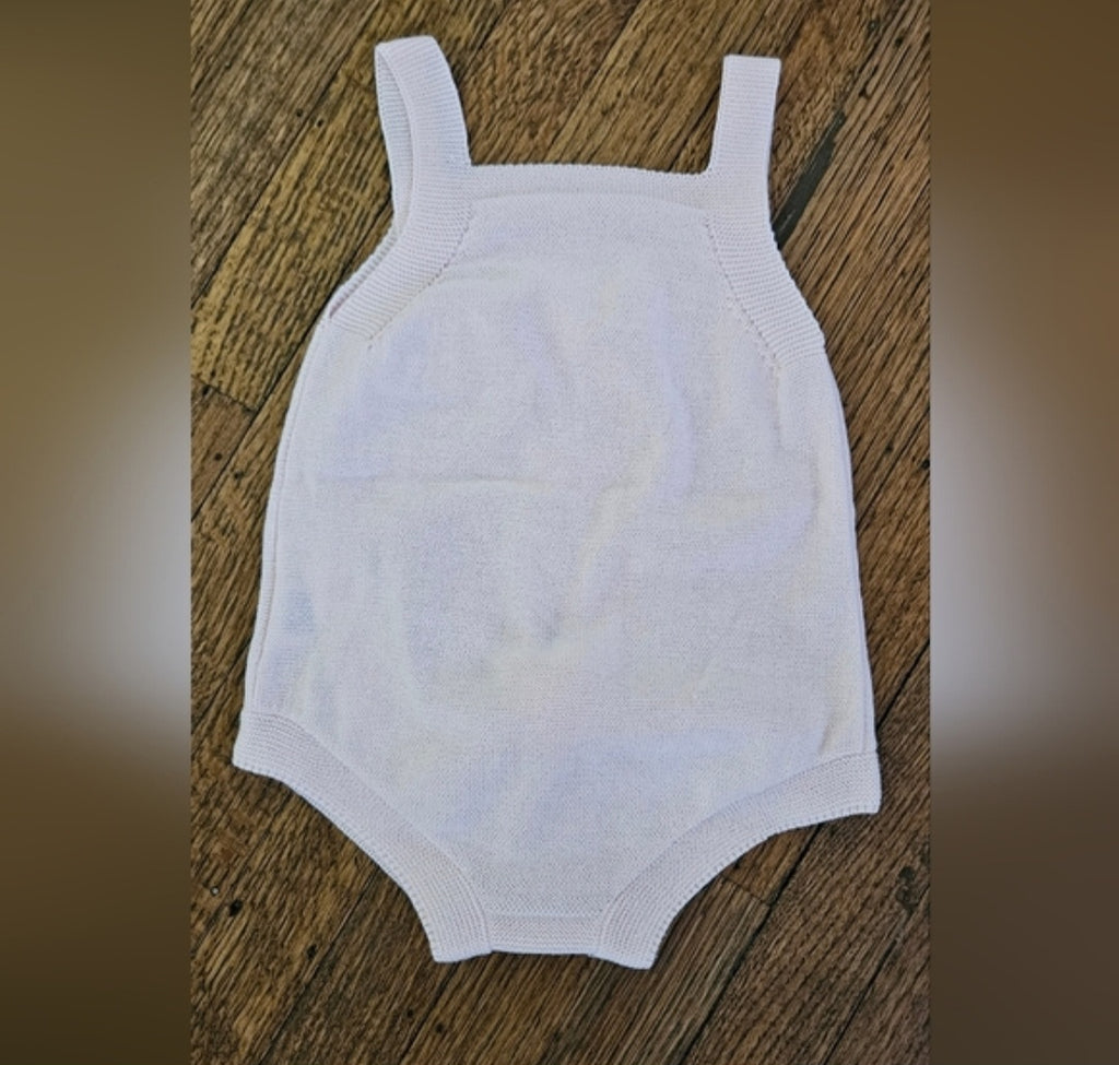 Bunny Knit Overall Romper With Bow & Cotton Ball Tail Sz 9-12 M