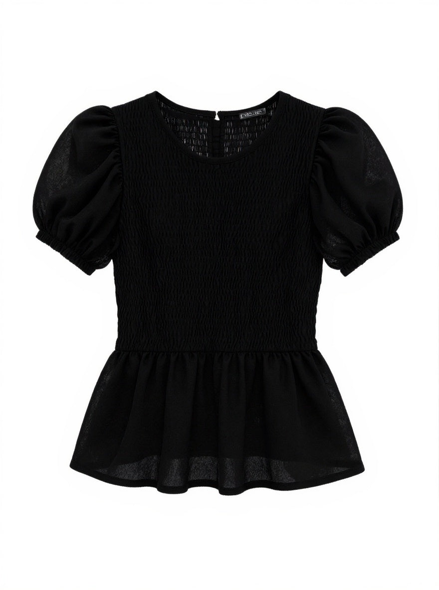 Zara Blk Rouched Gathered Hem Top Size Small