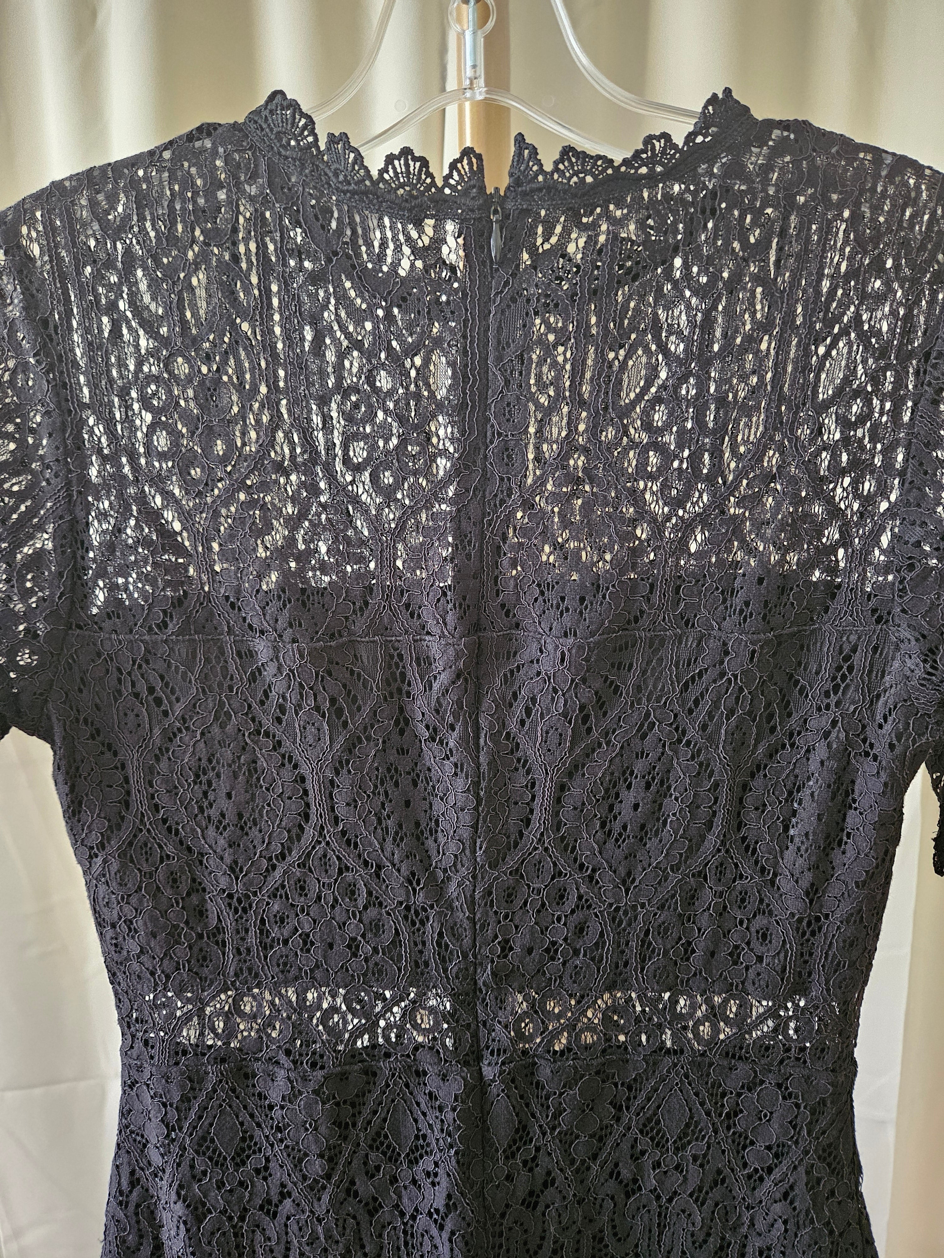 Miami Sz S – Black Lace Sheer Detail Fringe Dress