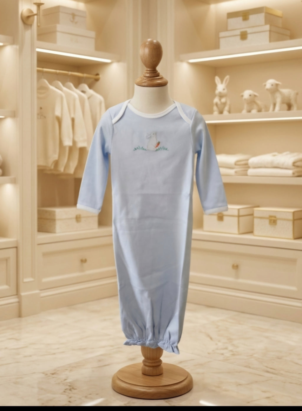 The Beaufort Bonnet Company Buckhead Blue Bunny Day Gown & Hat Set 0-3M