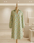 HiddenBrand Green Floral Bohemian Midi Dress | Puff Sleeve V-Neck