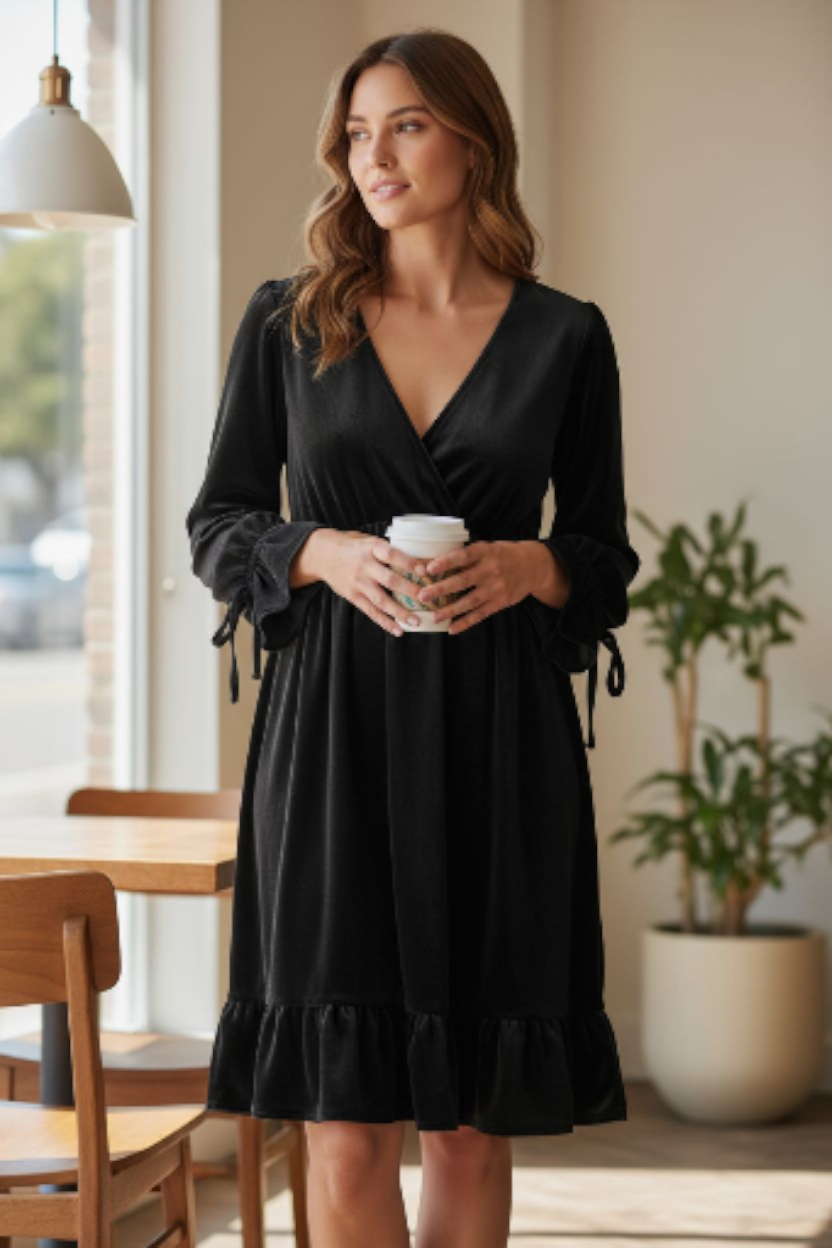 Impressions Velvet Black Long Sleeve Dress Sz 2XL