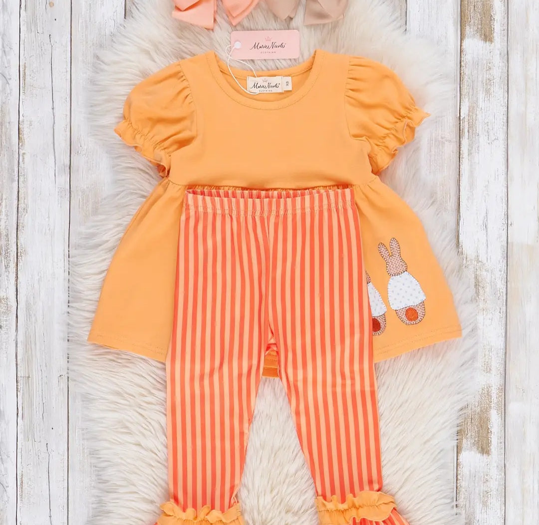 Marie Nicole Orange Embroidered Bunny Ruffle Outfit Sz 5yr