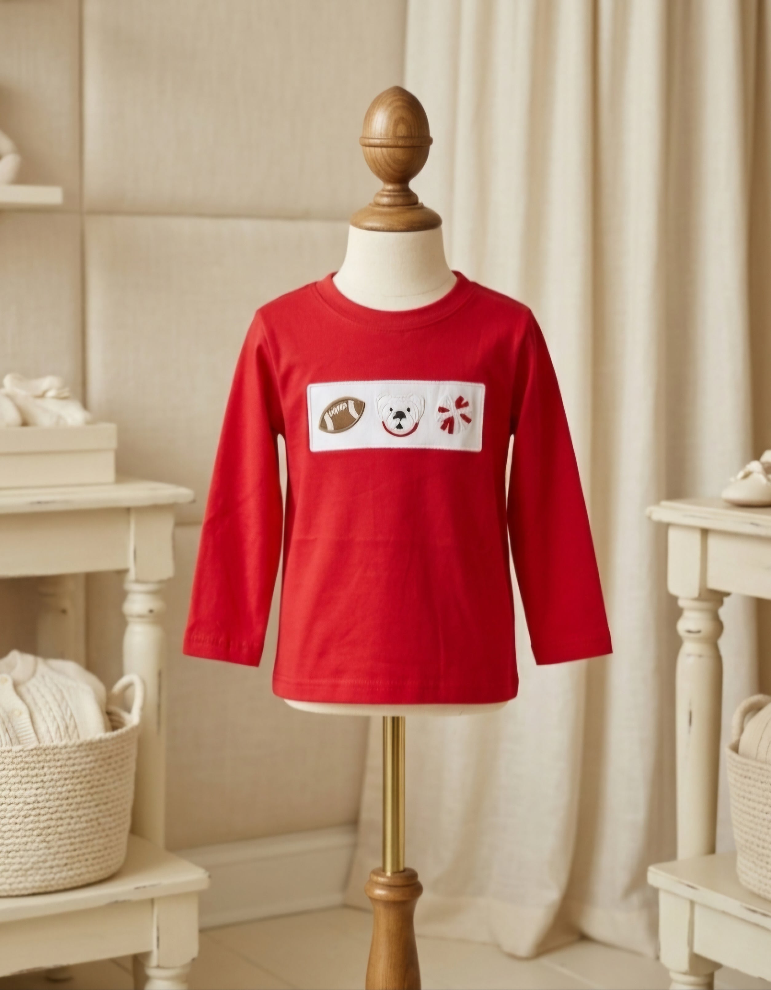 Georgia Red UGA Football Appliqué Long Sleeve Shirt | Wear Love Wash | 3Y