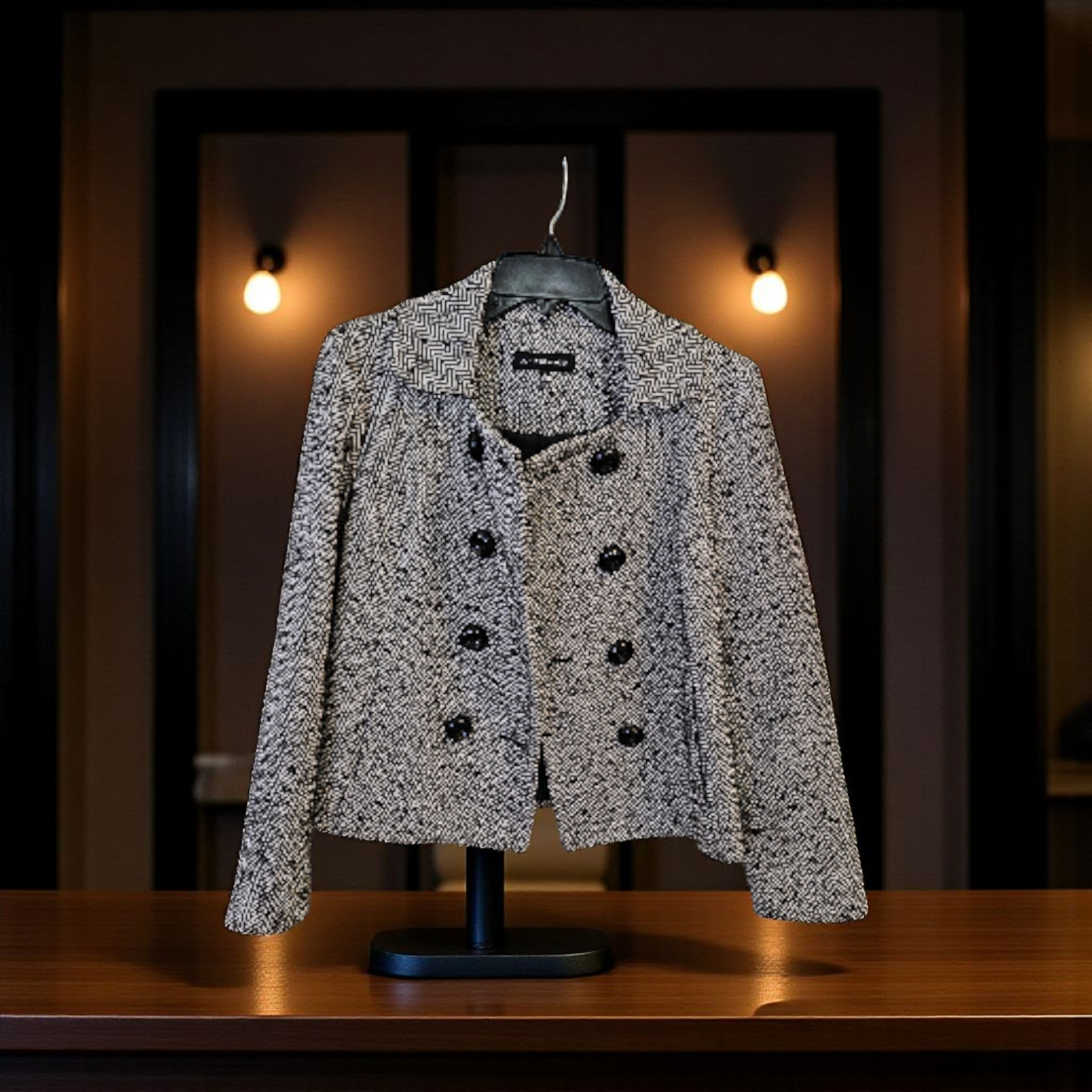 Jones New York Black and White Herringbone Tweed Jacket Sz 2